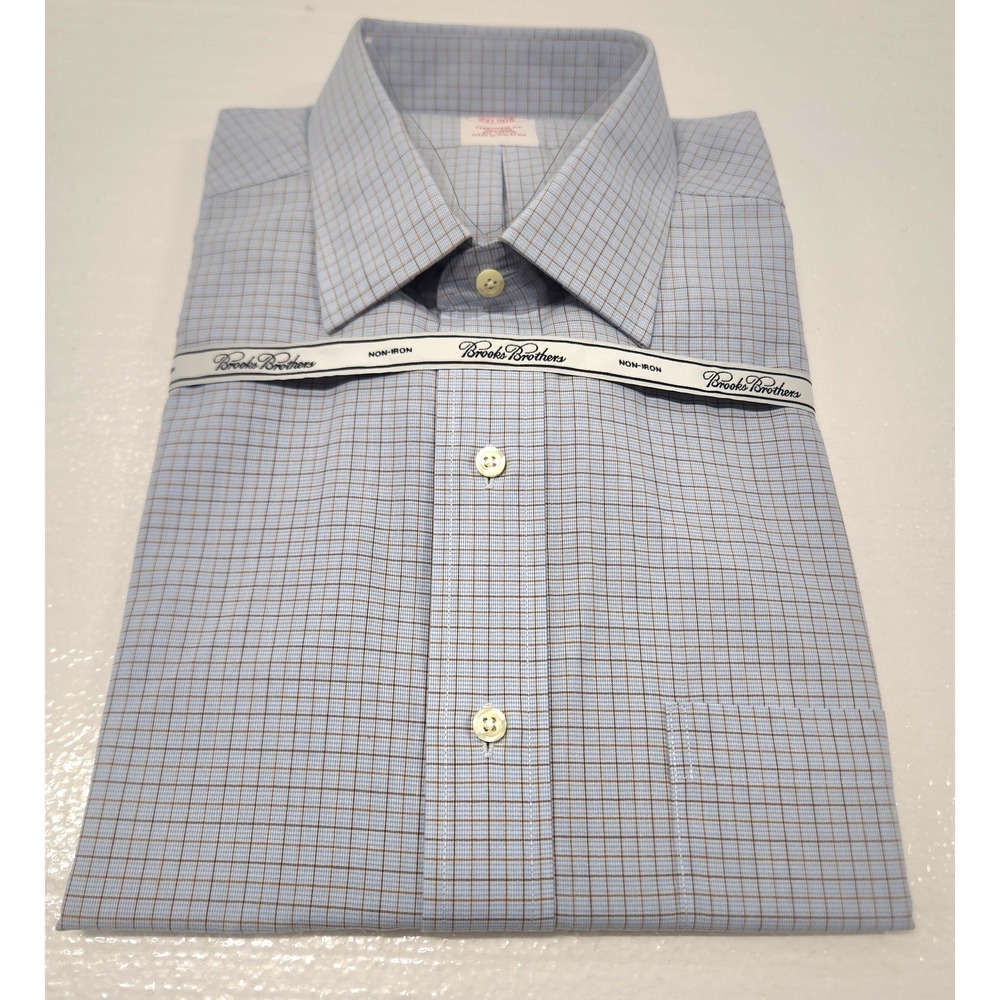 NWT Brooks Brothers Mens Shirt 16.5 Blue Check Traditional Fit Button Up